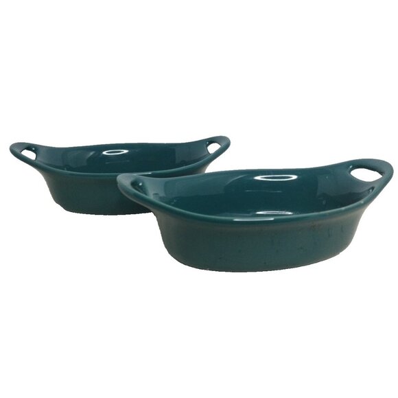 Rachael Ray Ceramic 2 Piece Oval Au Gratin Bakers Agave Green - Picture 2 of 8